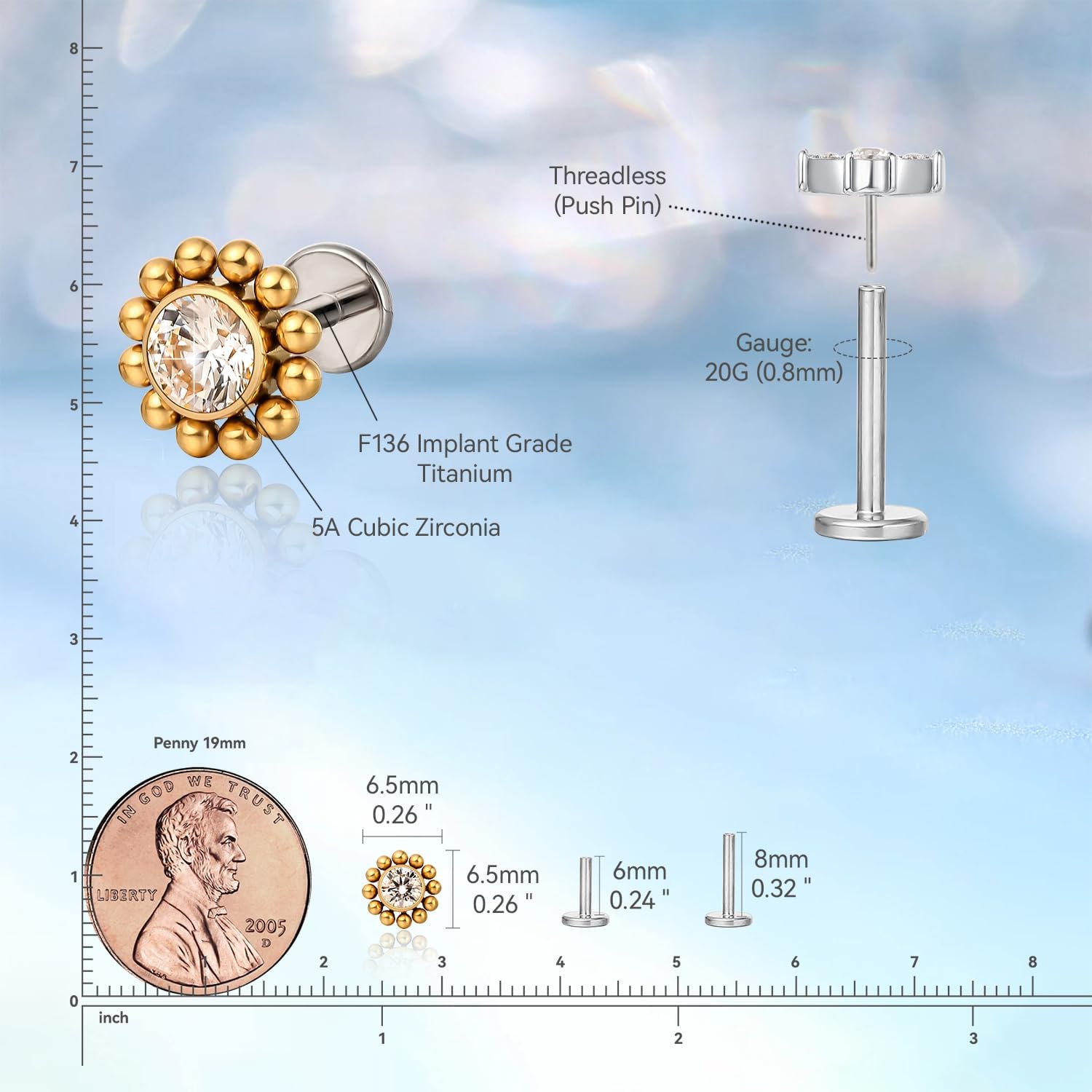 F136 Hypoallergenic Titanium Flat Back Stud G23 Implant Grade Press Fit Threadless Earrings - QIAO CrystalQIAO CrystalQIAO Crystal
