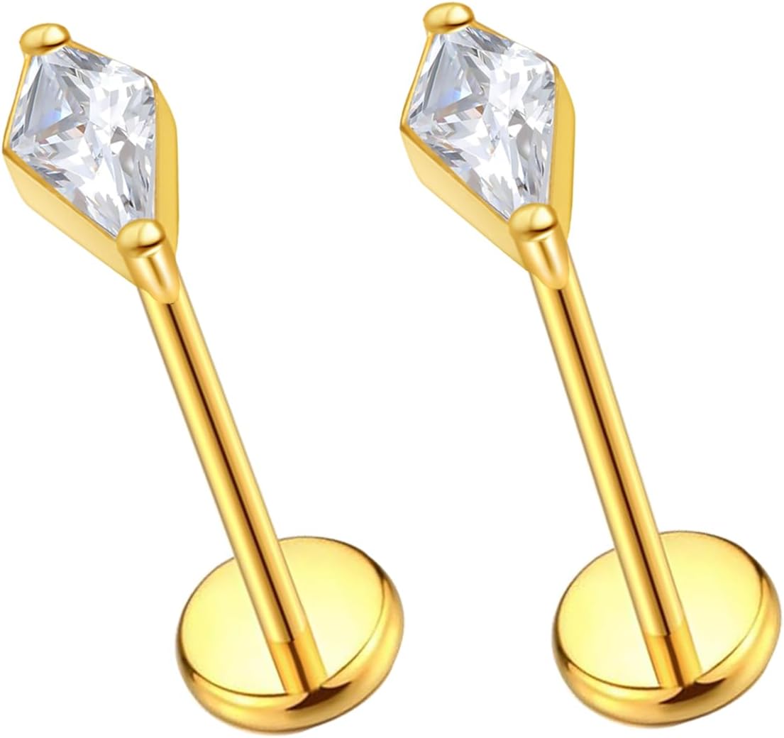 F136 Implant Grade Titanium Press Fit Threadless Push in Labret Cartilage Helix Lip - QIAO CrystalQIAO CrystalQIAO Crystal