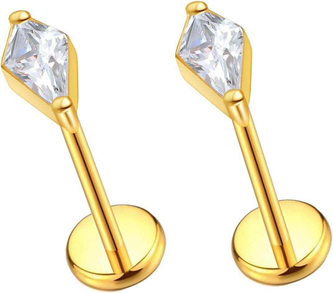 F136 Implant Grade Titanium Press Fit Threadless Push in Labret Cartilage Helix Lip - QIAO CrystalQIAO CrystalQIAO Crystal