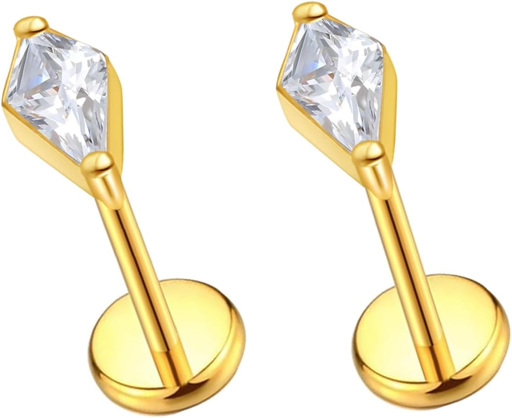 F136 Implant Grade Titanium Press Fit Threadless Push in Labret Cartilage Helix Lip - QIAO CrystalQIAO CrystalQIAO Crystal