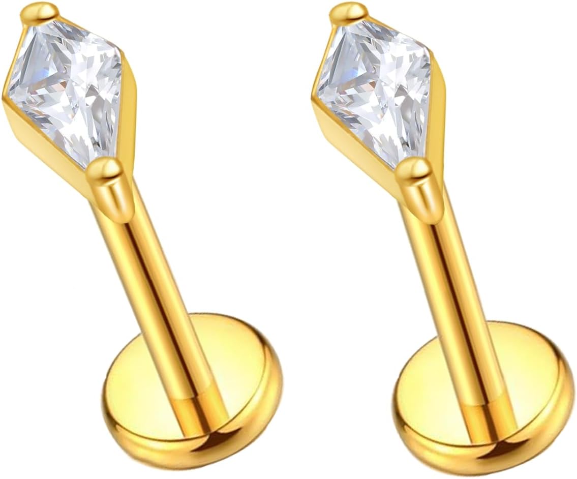 F136 Implant Grade Titanium Press Fit Threadless Push in Labret Cartilage Helix Lip - QIAO CrystalQIAO CrystalQIAO Crystal