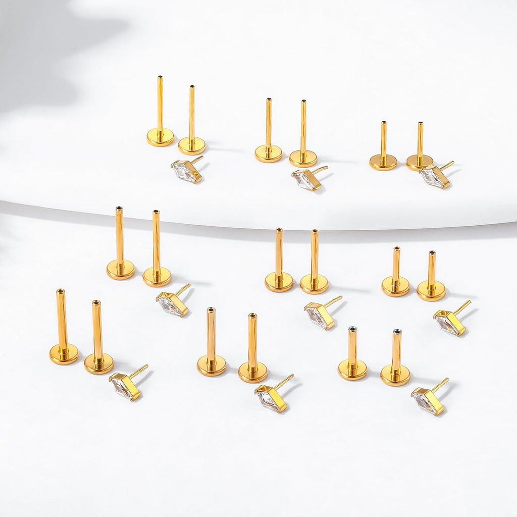 F136 Implant Grade Titanium Press Fit Threadless Push in Labret Cartilage Helix Lip - QIAO CrystalQIAO CrystalQIAO Crystal