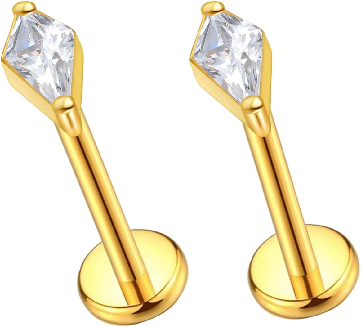 F136 Implant Grade Titanium Press Fit Threadless Push in Labret Cartilage Helix Lip - QIAO CrystalQIAO CrystalQIAO Crystal