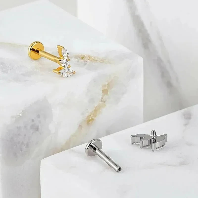 F136 Titanium Flat back Stud for Conch Helix Flat Tragus Left Ear/Right Ear