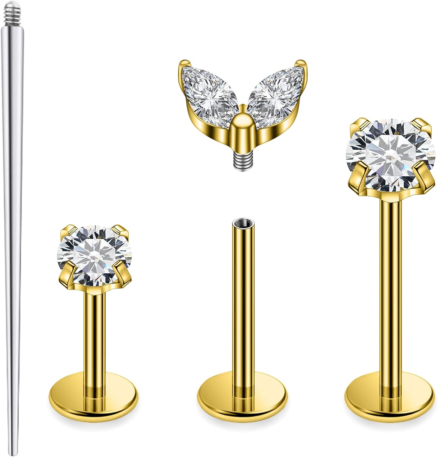 F136 Titanium Internal Thread Flat Back Earrings Nose Studs Tragus Forward Helix Conch - QIAO CrystalQIAO CrystalQIAO Crystal