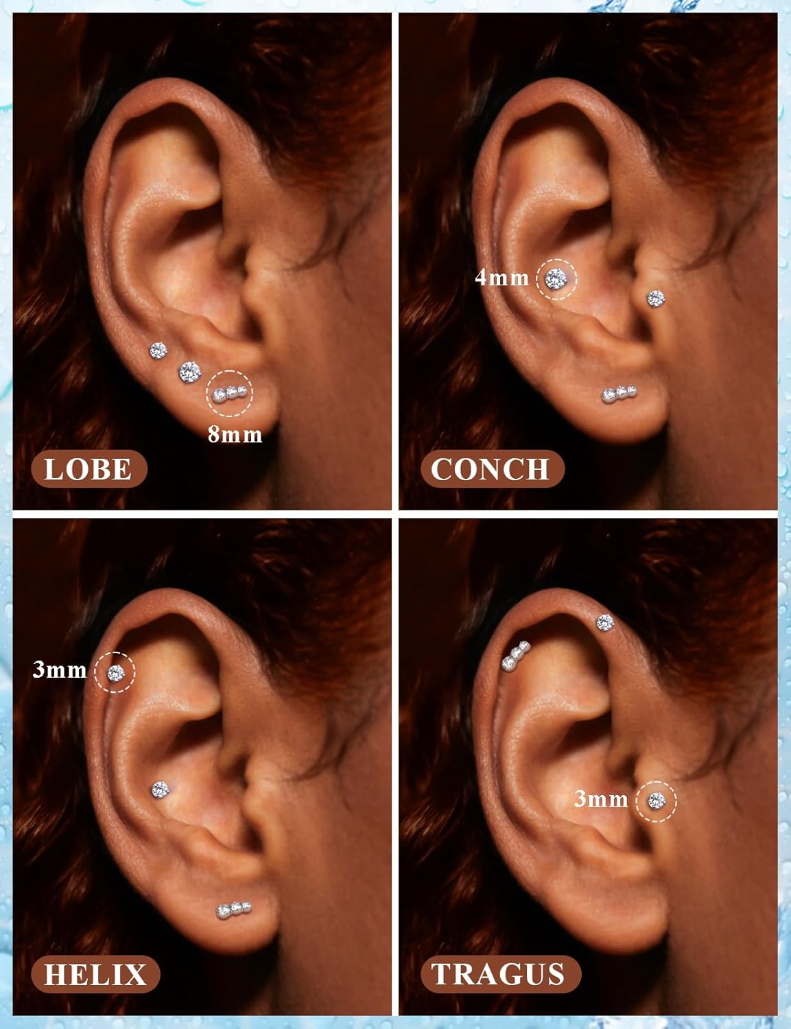 F136 Titanium Internal Thread Flat Back Earrings Nose Studs Tragus Forward Helix Conch - QIAO CrystalQIAO CrystalQIAO Crystal