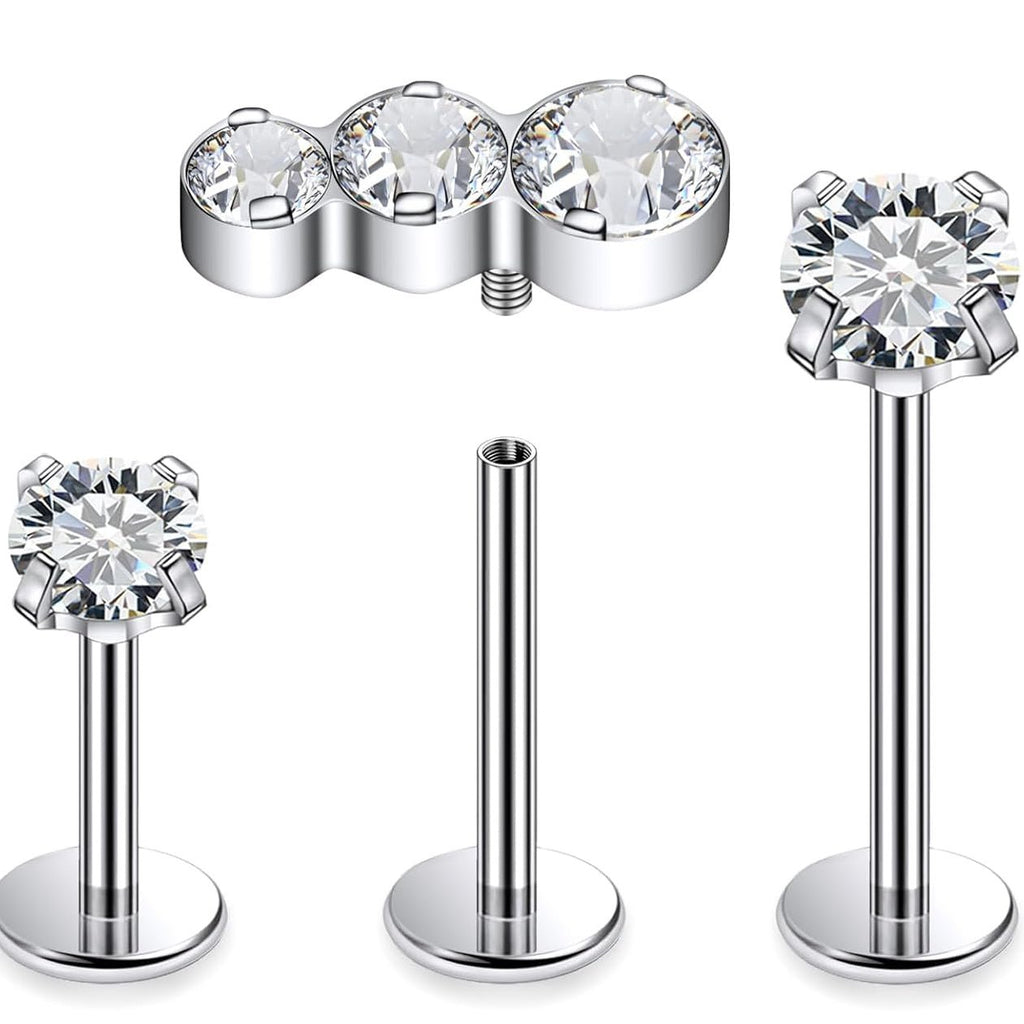 F136 Titanium Internal Thread Flat Back Earrings Nose Studs Tragus Forward Helix Conch - QIAO CrystalQIAO CrystalQIAO Crystal