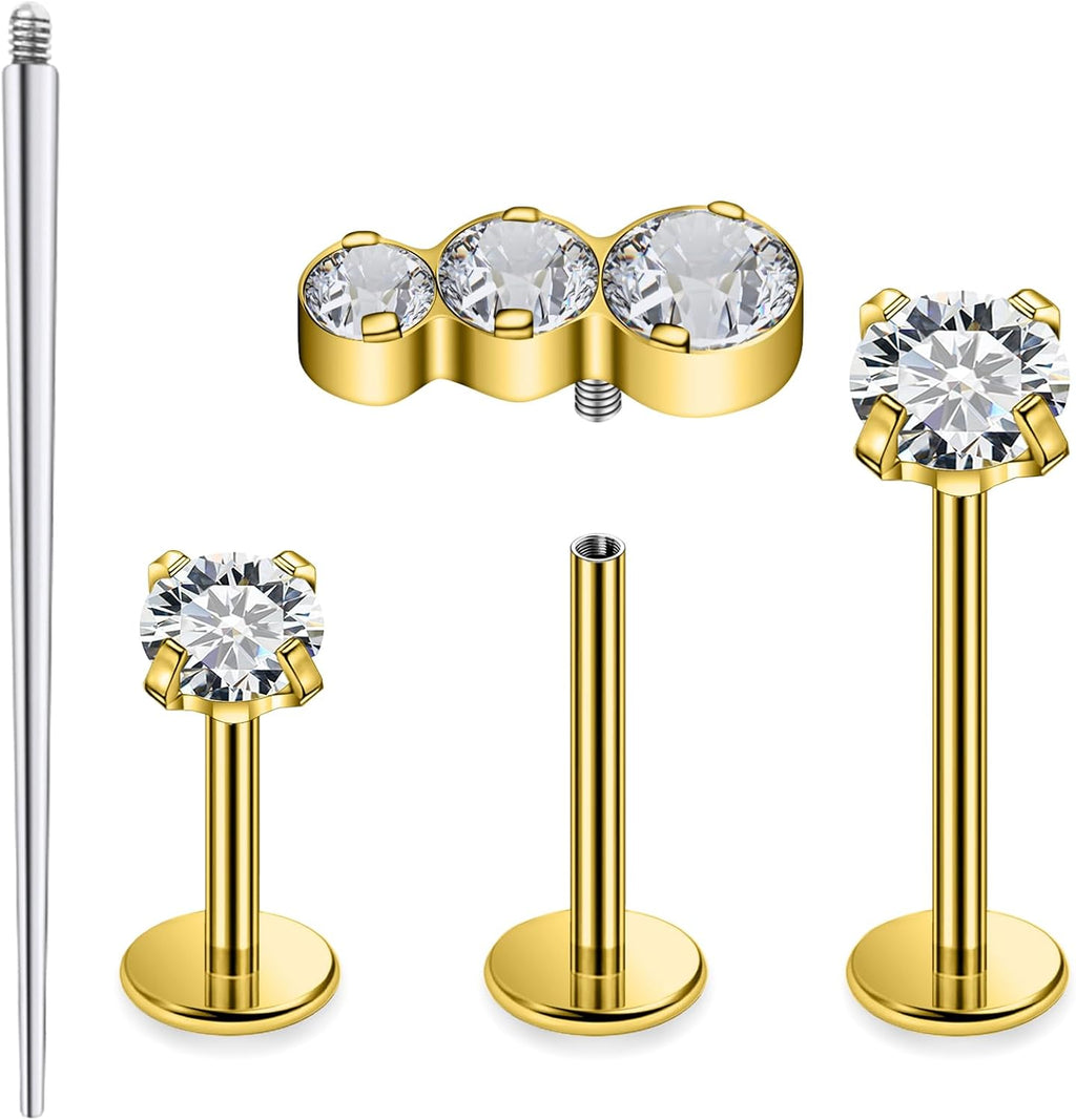F136 Titanium Internal Thread Flat Back Earrings Nose Studs Tragus Forward Helix Conch - QIAO CrystalQIAO CrystalQIAO Crystal