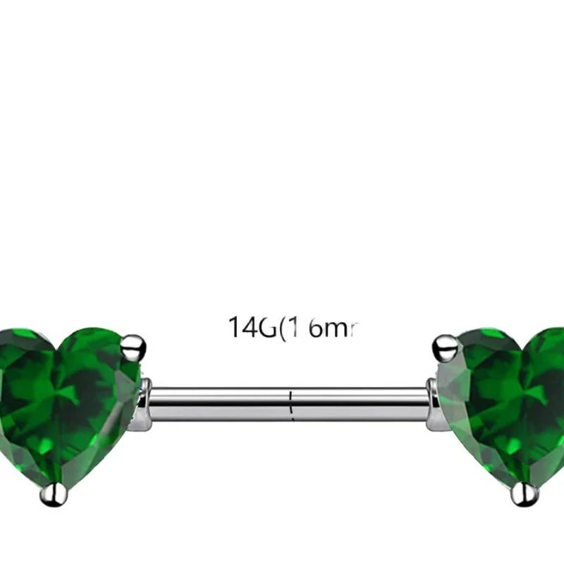 Titanium Multicolor Heart CZ 14g Nipple Barbell Rings Piercing Jewelry