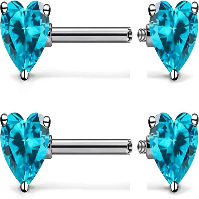 Titanium Multicolor Heart CZ 14g Nipple Barbell Rings Piercing Jewelry