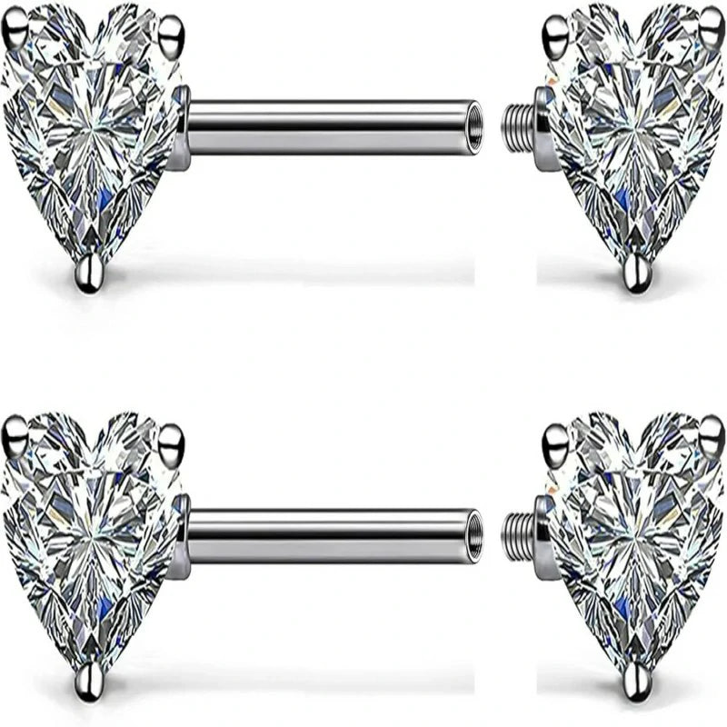 Titanium Multicolor Heart CZ 14g Nipple Barbell Rings Piercing Jewelry