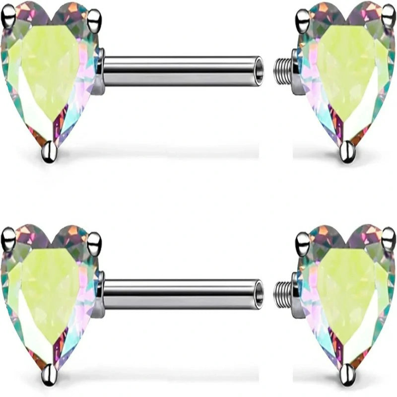 Titanium Multicolor Heart CZ 14g Nipple Barbell Rings Piercing Jewelry
