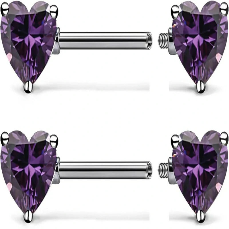 Titanium Multicolor Heart CZ 14g Nipple Barbell Rings Piercing Jewelry