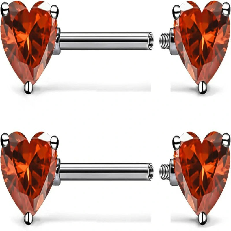 Titanium Multicolor Heart CZ 14g Nipple Barbell Rings Piercing Jewelry