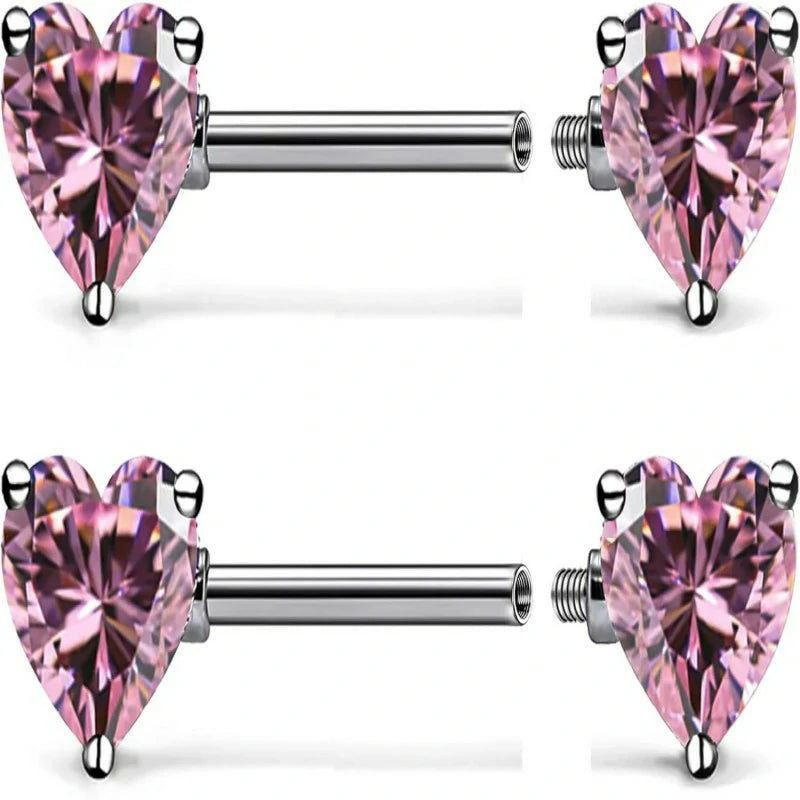 Titanium Multicolor Heart CZ 14g Nipple Barbell Rings Piercing Jewelry