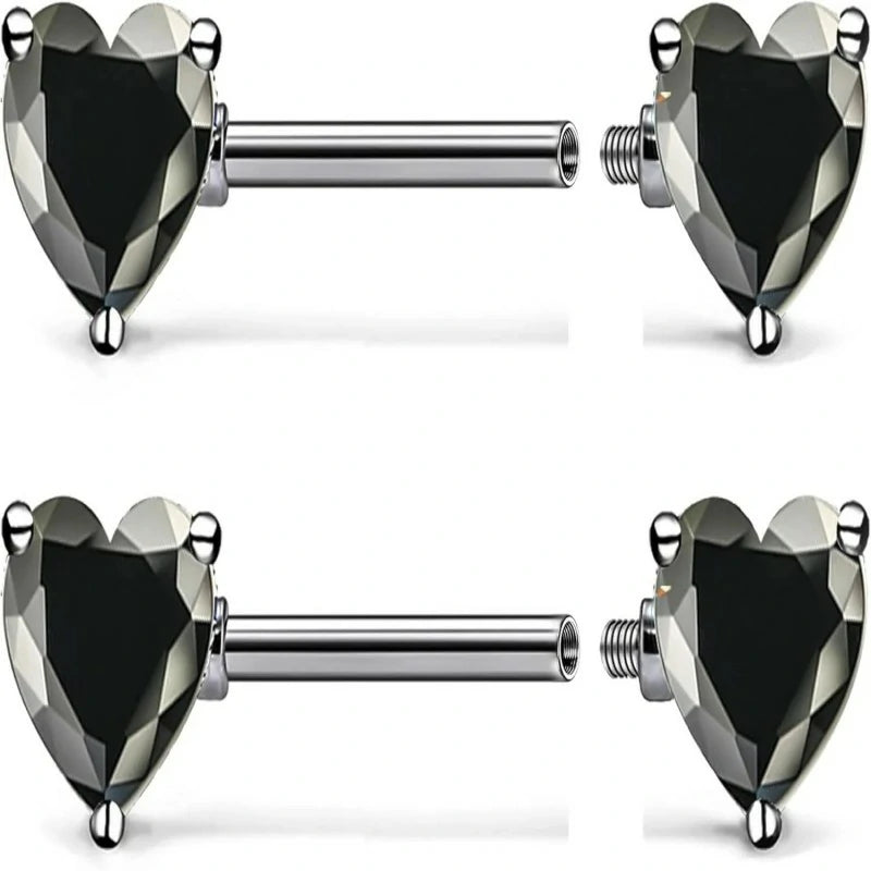Titanium Multicolor Heart CZ 14g Nipple Barbell Rings Piercing Jewelry