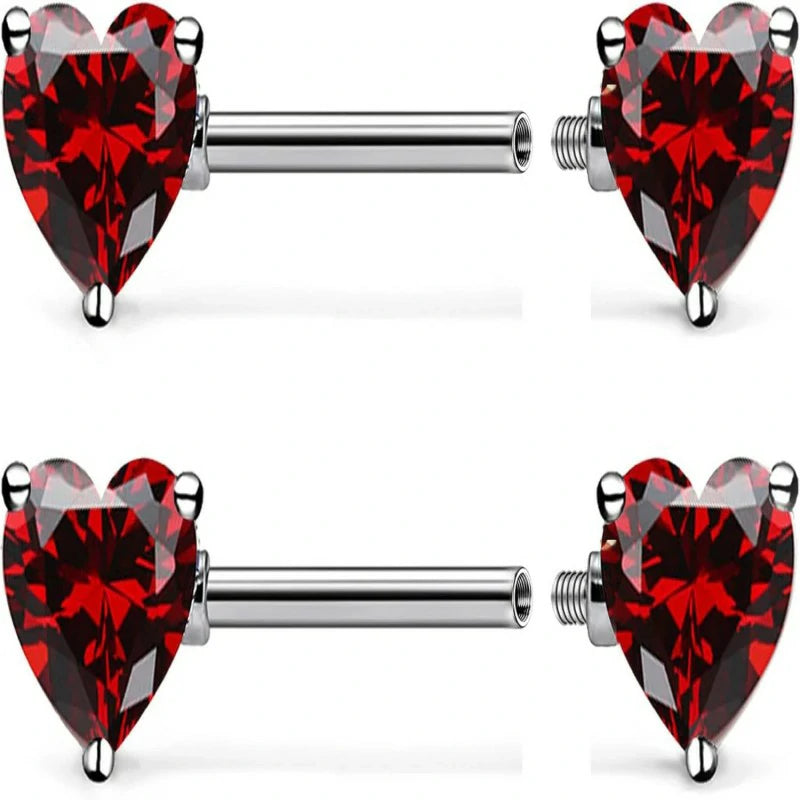 Titanium Multicolor Heart CZ 14g Nipple Barbell Rings Piercing Jewelry