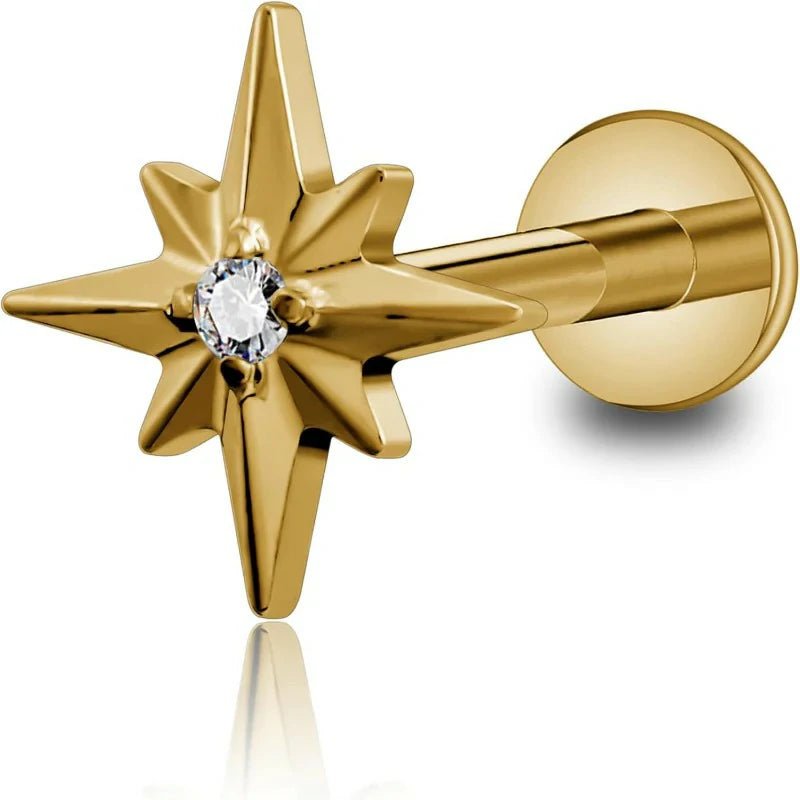 F136 Titanium North Star Piercing Jewelry for Conch Helix Flat Tragus Lobe - QIAO CrystalQIAO CrystalQIAO Crystal