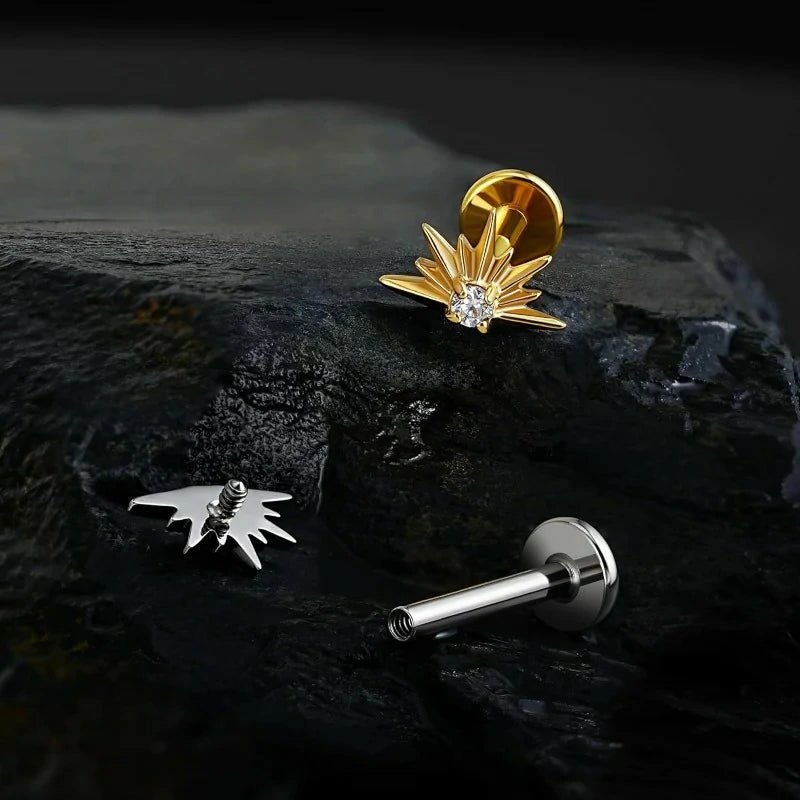F136 Titanium North Star Piercing Jewelry for Conch Helix Flat Tragus Lobe - QIAO CrystalQIAO CrystalQIAO Crystal