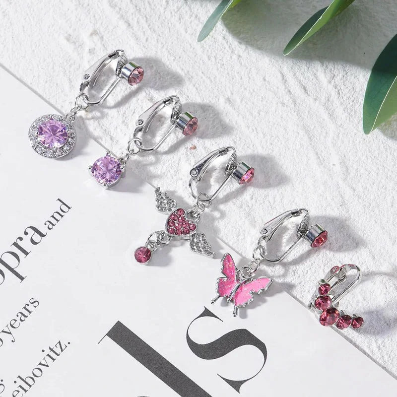 Fake Belly Button Ring Clip-On 5Pcs Butterfly Navel Clip Ear Clips or Fake Belly Button Piercing