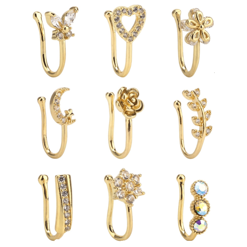 Fake Nose Ring CZ African Nose Cuffs Gold/Silver/Rose Gold for Woman Non Pierced - QIAO CrystalQIAO CrystalQIAO Crystal