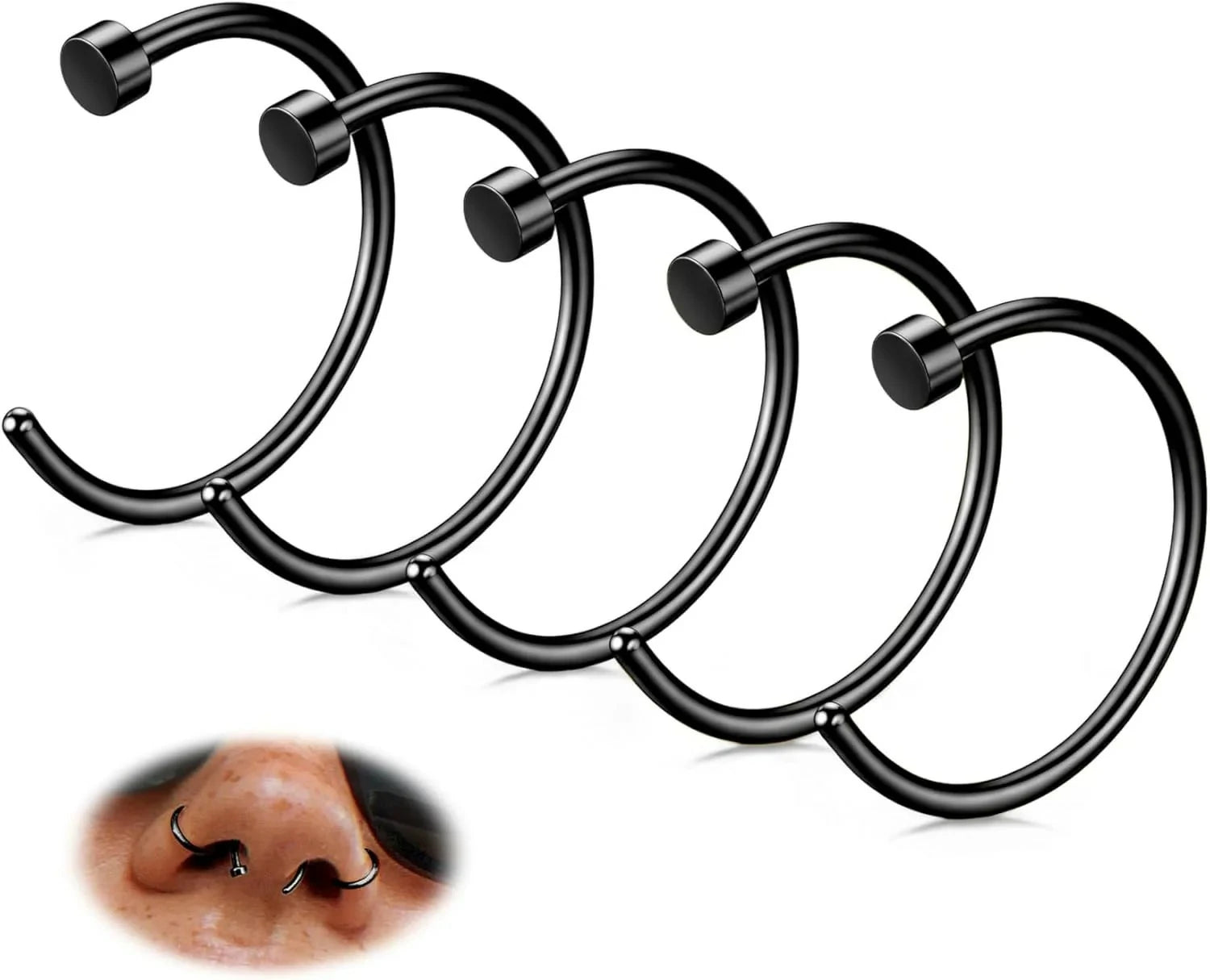 18G-22G 5PCS Stainless Steel Body Jewelry Piercing Nose Ring Hoop
