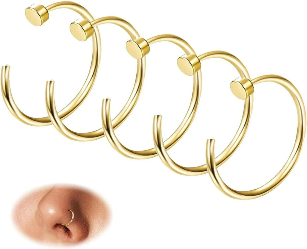 18G-22G 5PCS Stainless Steel Body Jewelry Piercing Nose Ring Hoop
