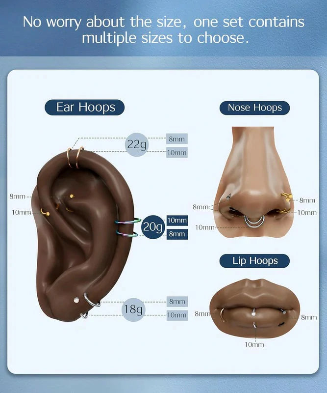 18G-22G 5PCS Stainless Steel Body Jewelry Piercing Nose Ring Hoop