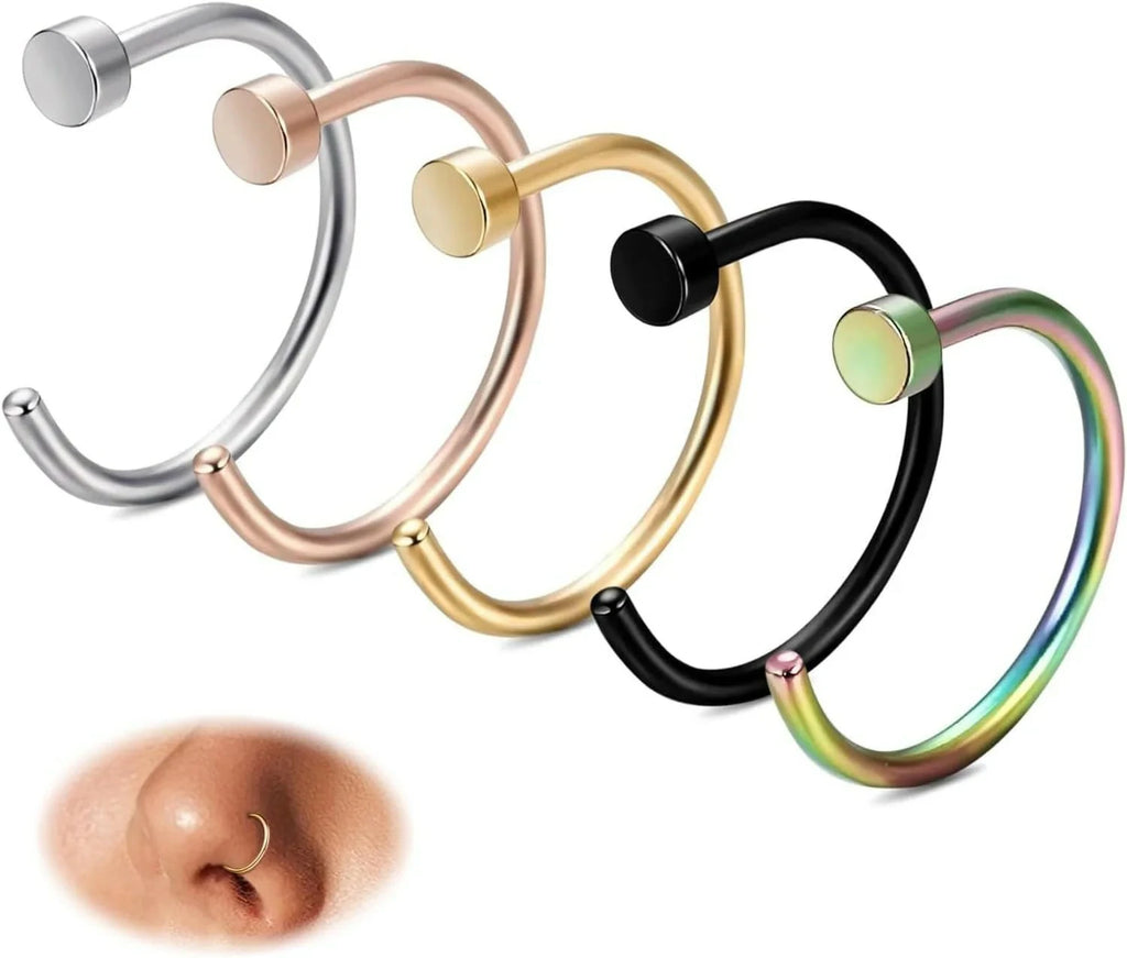18G-22G 5PCS Stainless Steel Body Jewelry Piercing Nose Ring Hoop
