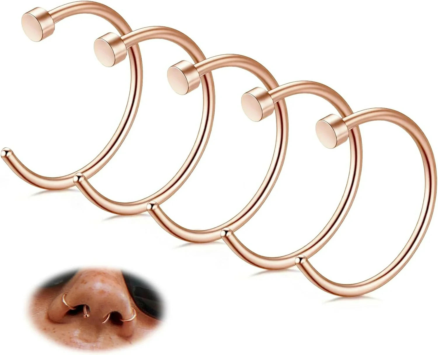 18G-22G 5PCS Stainless Steel Body Jewelry Piercing Nose Ring Hoop
