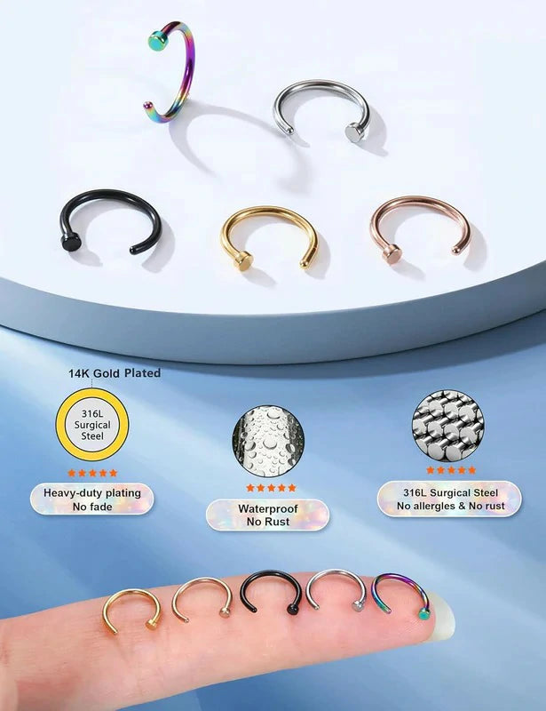 18G-22G 5PCS Stainless Steel Body Jewelry Piercing Nose Ring Hoop