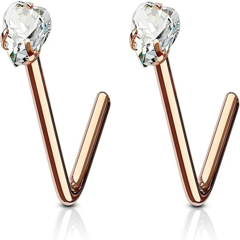 18g 6mm Surgical Steel with 3mm Heart CZ Crystal Body Jewelry Heart Nose Stud