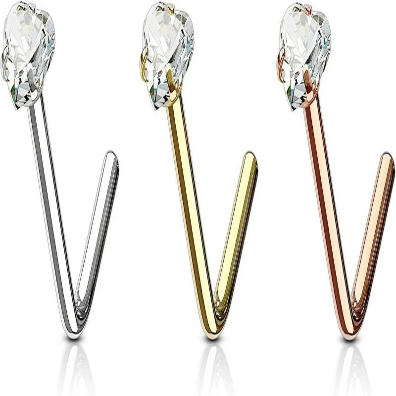 18g 6mm Surgical Steel with 3mm Heart CZ Crystal Body Jewelry Heart Nose Stud