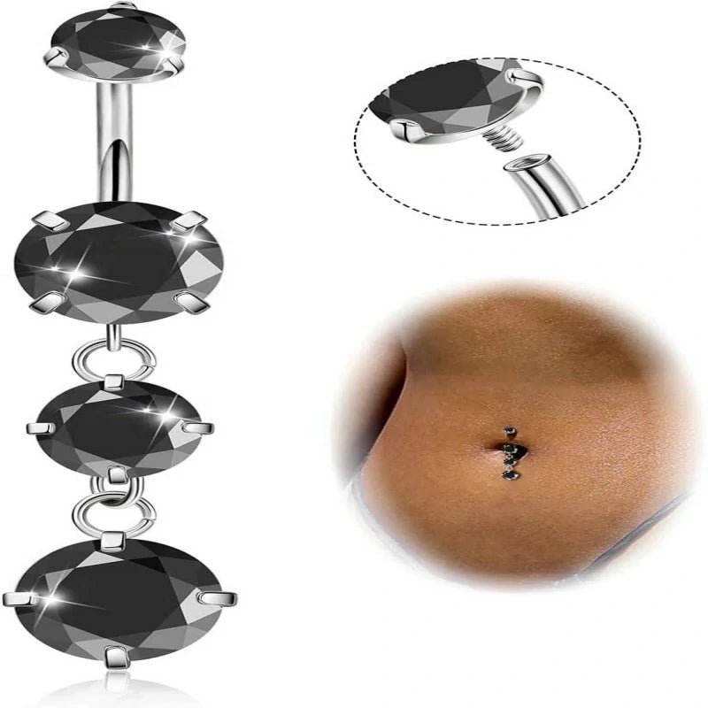 G23 Titanium Dangle Belly Button Ring Dangling Navel Rings CZ Belly Rings Curved Barbell Internally Threaded Belly Piercing Jewelry