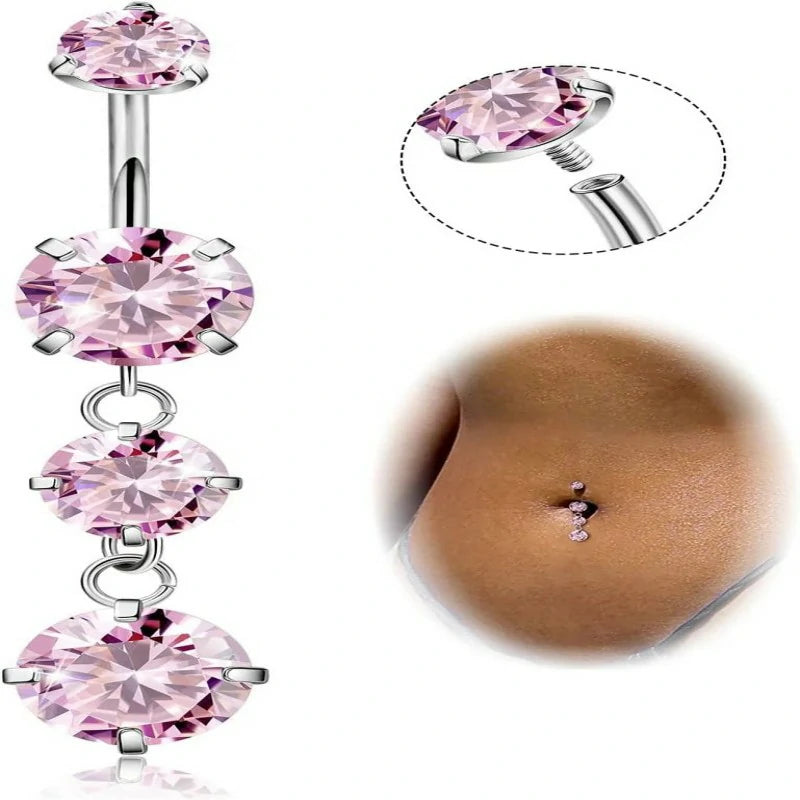 G23 Titanium Dangle Belly Button Ring Dangling Navel Rings CZ Belly Rings Curved Barbell Internally Threaded Belly Piercing Jewelry