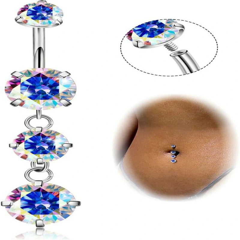 G23 Titanium Dangle Belly Button Ring Dangling Navel Rings CZ Belly Rings Curved Barbell Internally Threaded Belly Piercing Jewelry