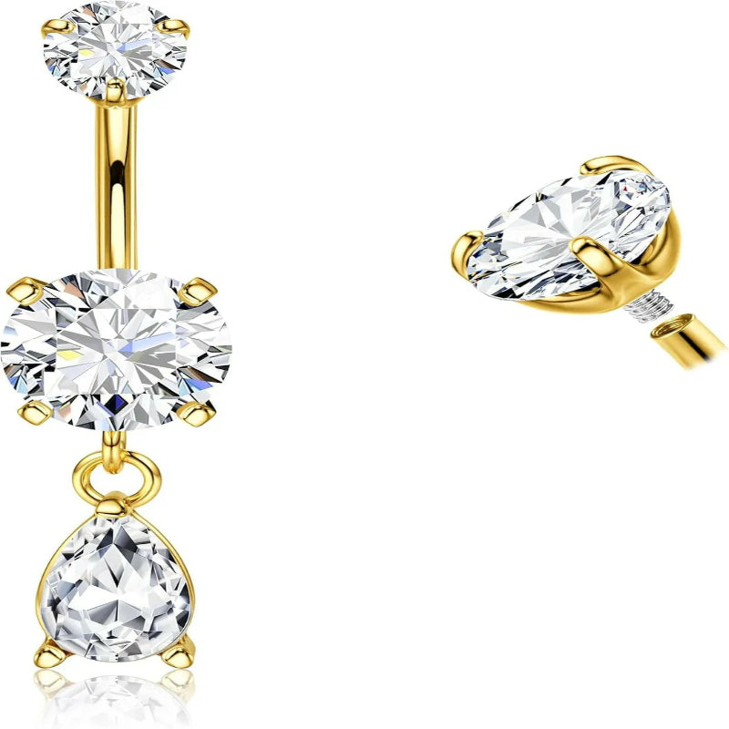 14G Internally Threaded Belly Ring Dangling Piercing Jewelry with Heart Butterfly CZ