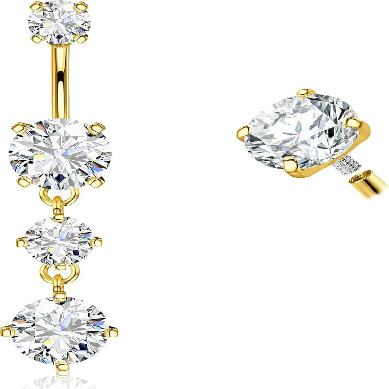 14G Internally Threaded Belly Ring Dangling Piercing Jewelry with Heart Butterfly CZ