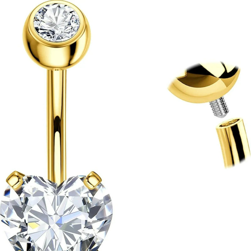 14G Internally Threaded Belly Ring Dangling Piercing Jewelry with Heart Butterfly CZ