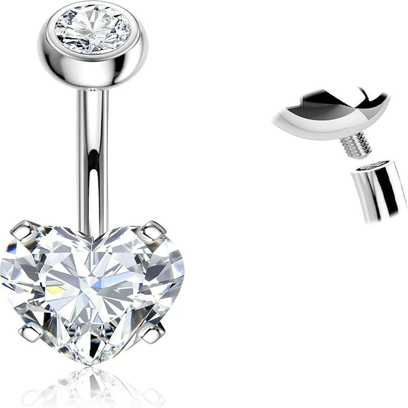 14G Internally Threaded Belly Ring Dangling Piercing Jewelry with Heart Butterfly CZ