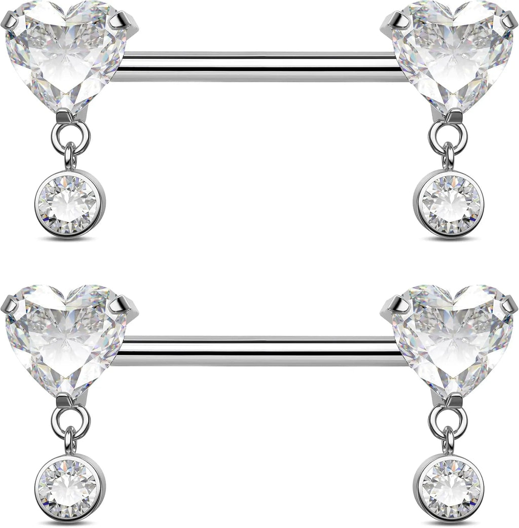 G23 Titanium Heart Nipple Rings Internally Threaded Nipple Piercing Jewelry - QIAO CrystalQIAO CrystalQIAO Crystal