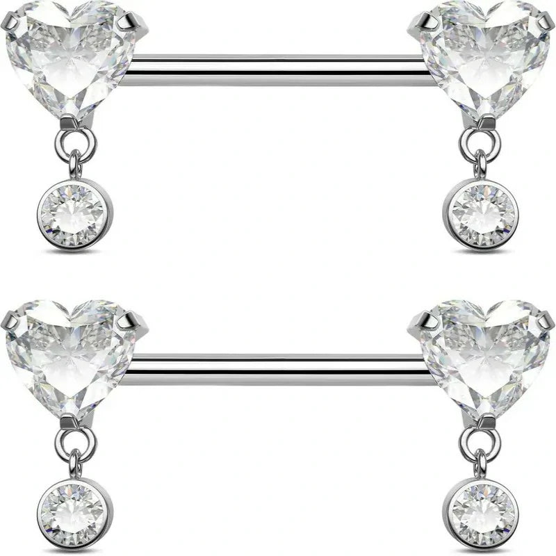 G23 Titanium Heart Nipple Rings Internally Threaded Nipple Piercing Jewelry