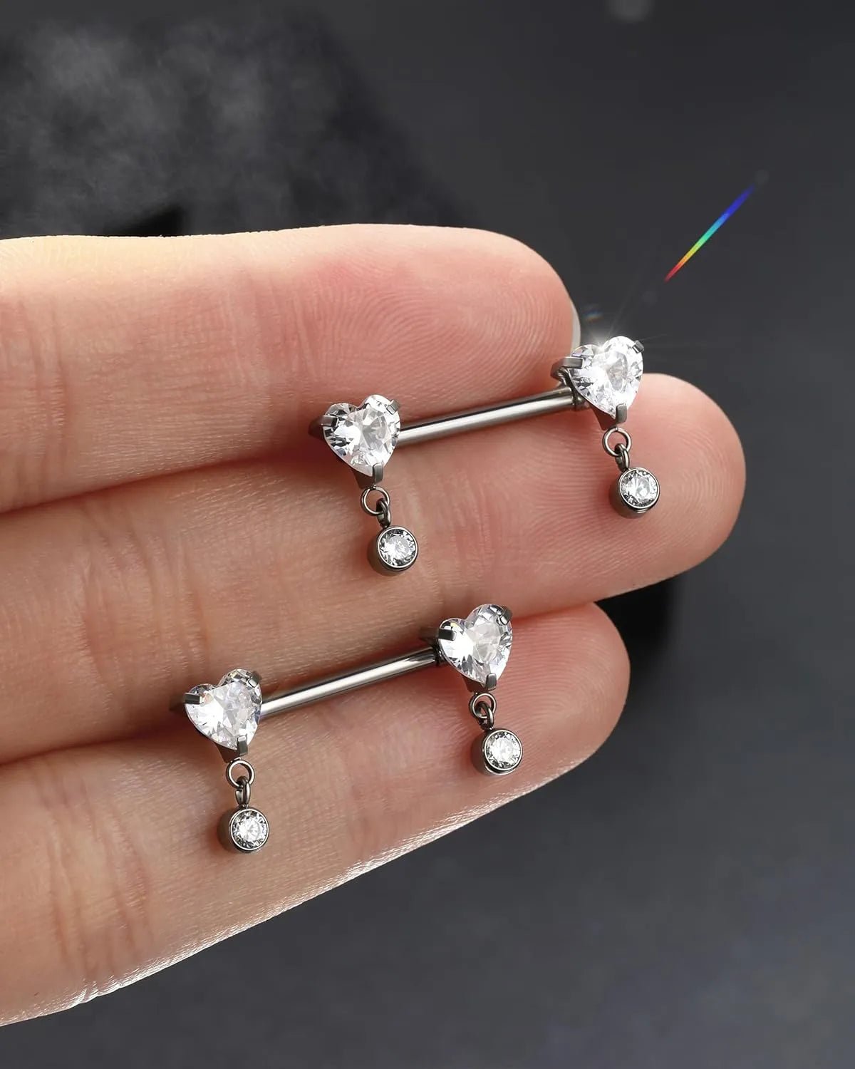 G23 Titanium Heart Nipple Rings Internally Threaded Nipple Piercing Jewelry - QIAO CrystalQIAO CrystalQIAO Crystal