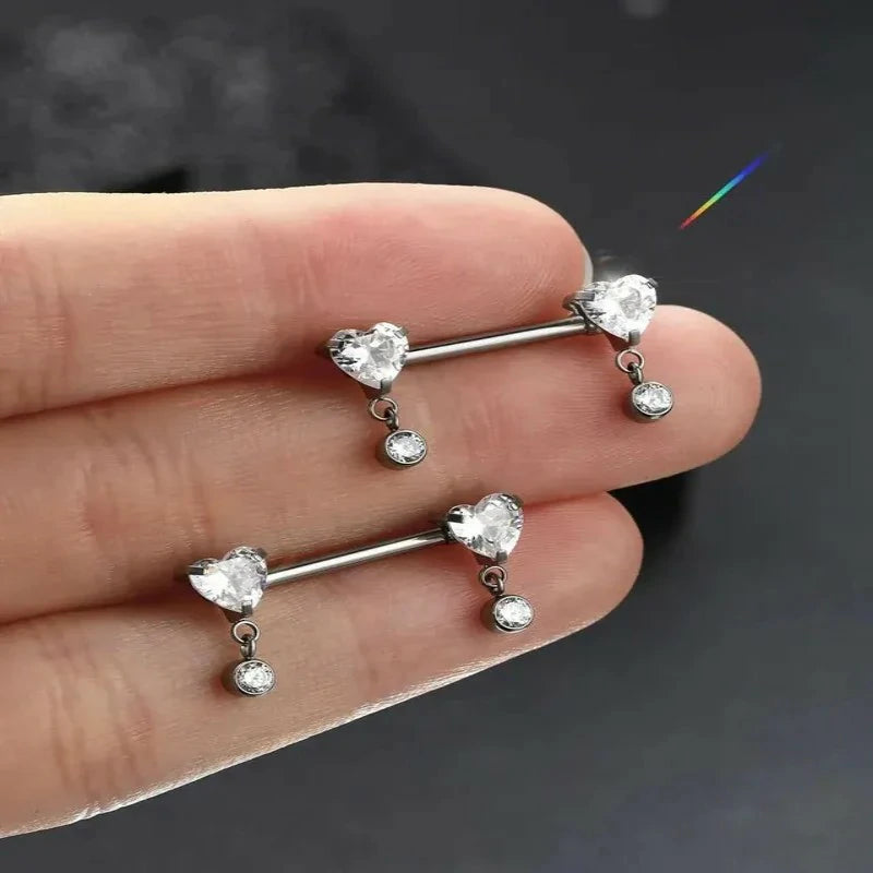 G23 Titanium Heart Nipple Rings Internally Threaded Nipple Piercing Jewelry