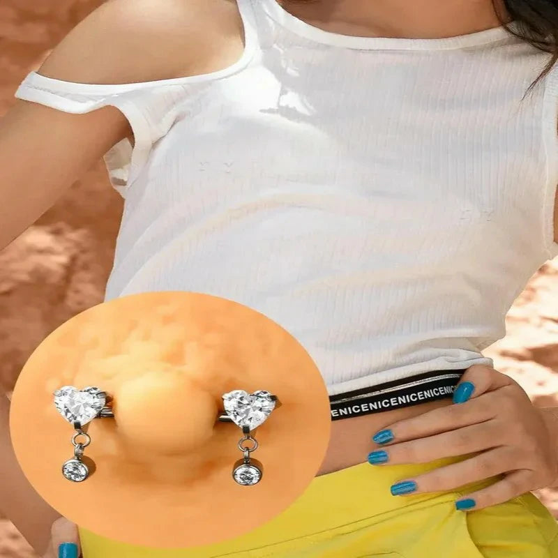 G23 Titanium Heart Nipple Rings Internally Threaded Nipple Piercing Jewelry