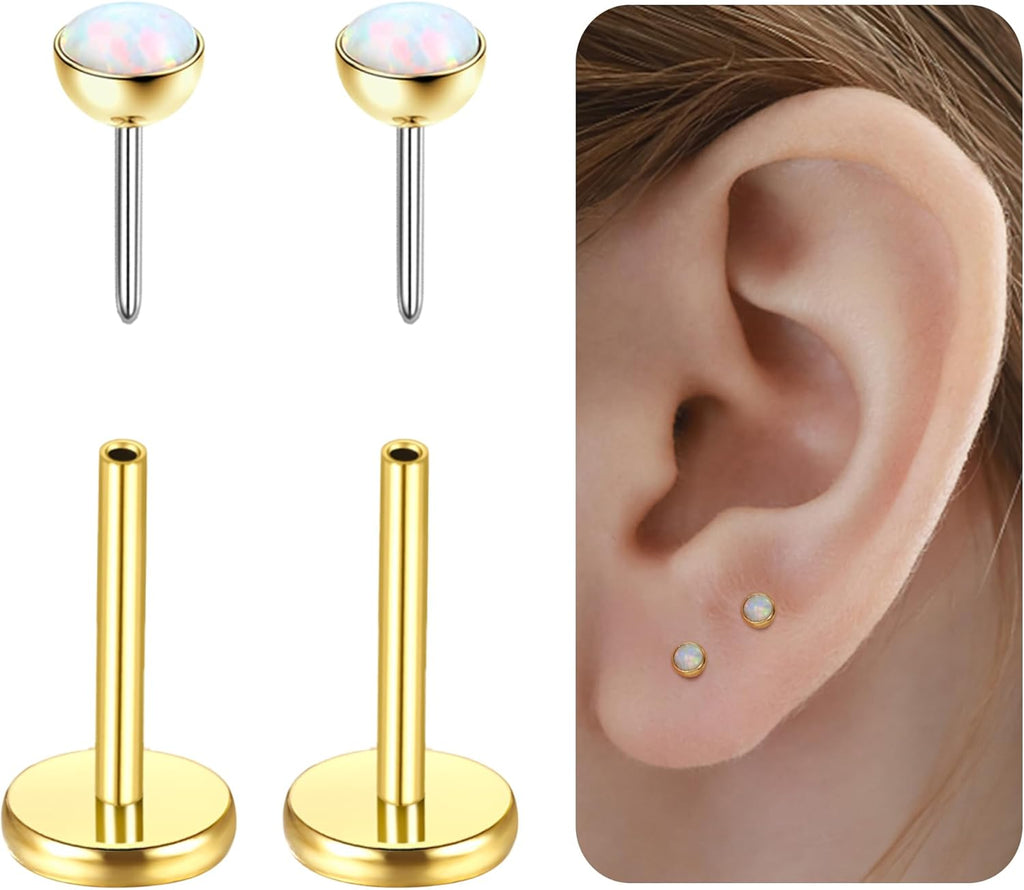 G23 Titanium Hypoallergenic Threadless Flat Back Earrings 20G Push in Cartilage Studs - QIAO CrystalQIAO CrystalQIAO Crystal