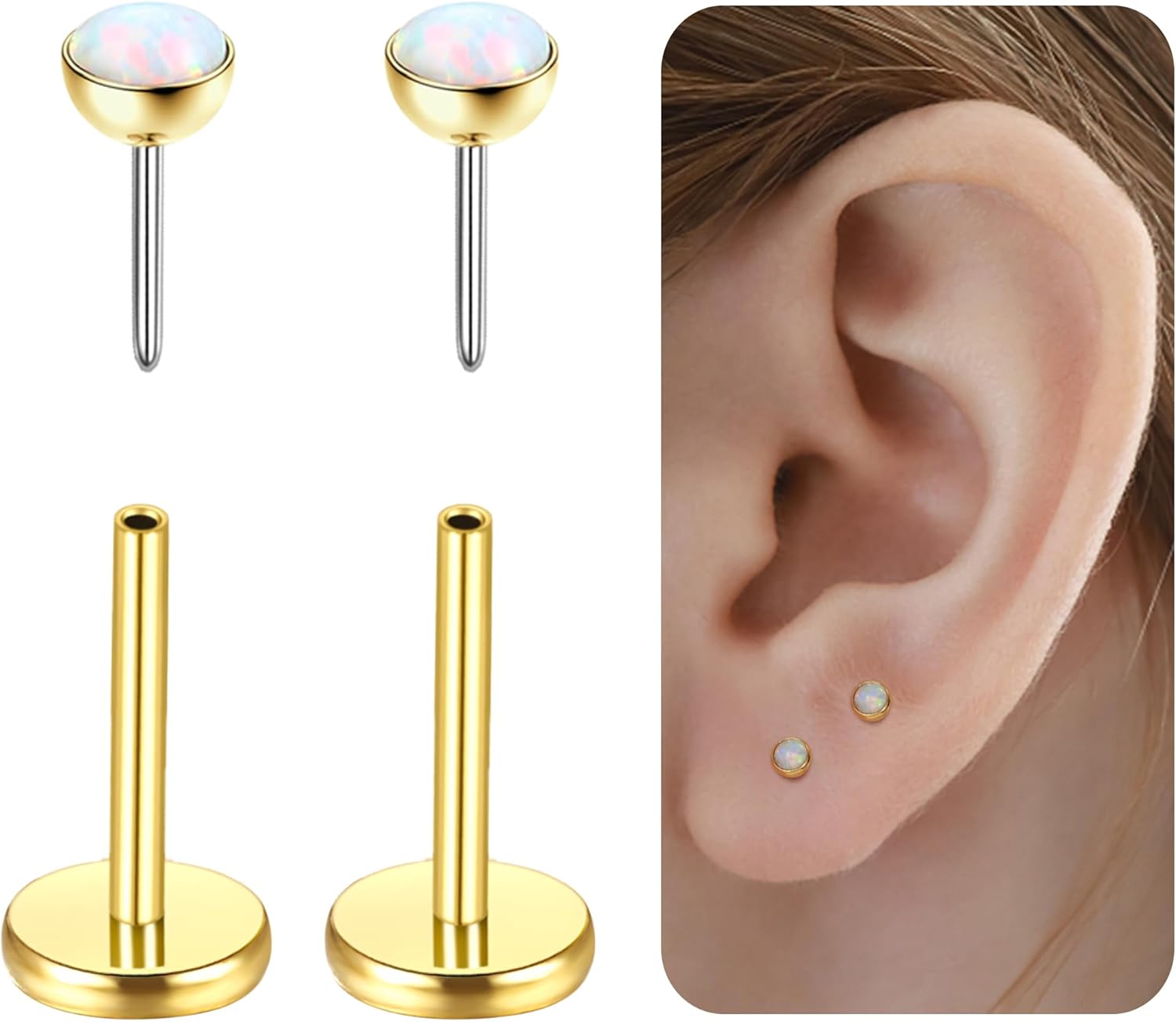 G23 Titanium Hypoallergenic Threadless Flat Back Earrings 20G Push in Cartilage Studs - QIAO CrystalQIAO CrystalQIAO Crystal