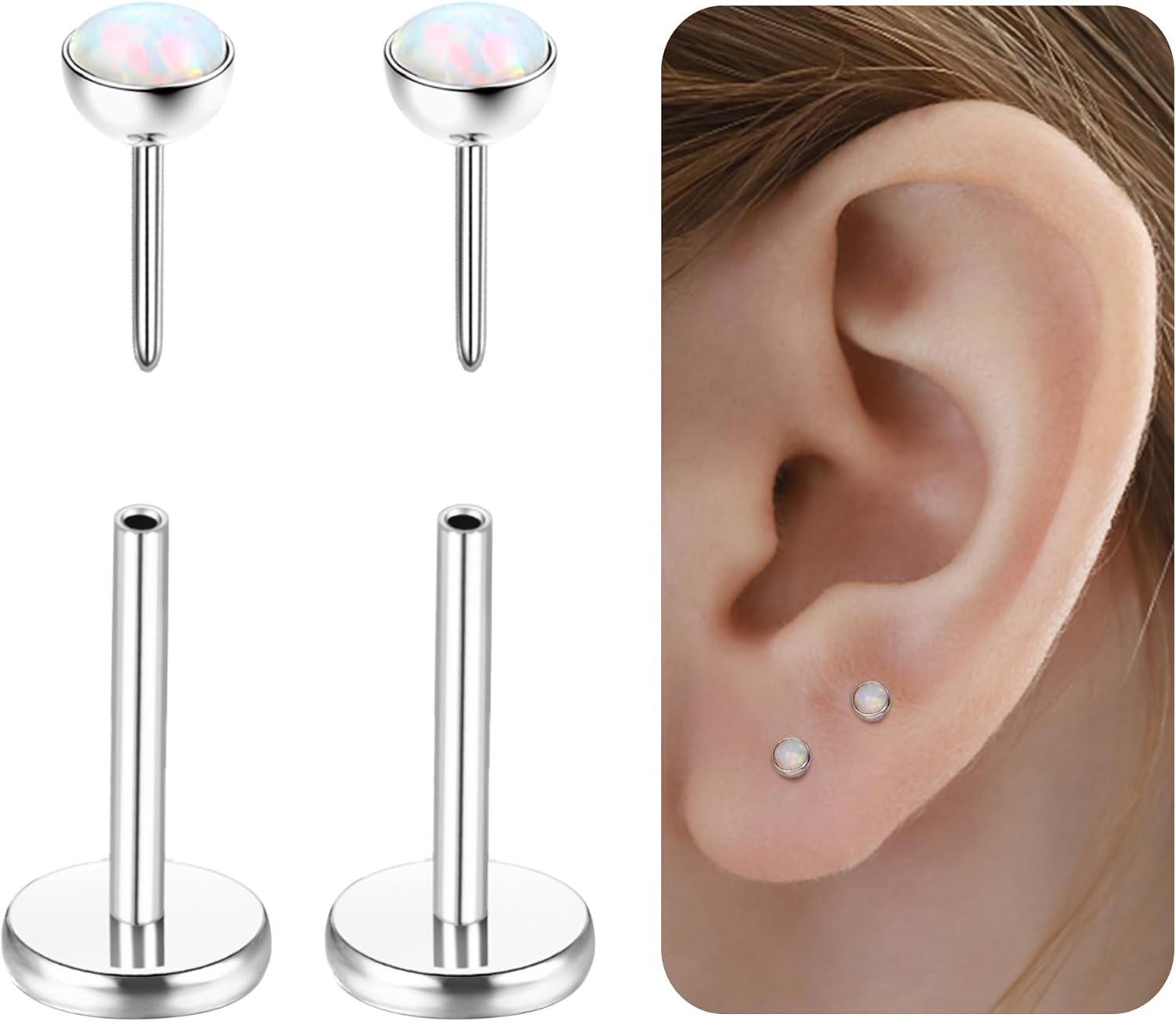 G23 Titanium Hypoallergenic Threadless Flat Back Earrings 20G Push in Cartilage Studs - QIAO CrystalQIAO CrystalQIAO Crystal
