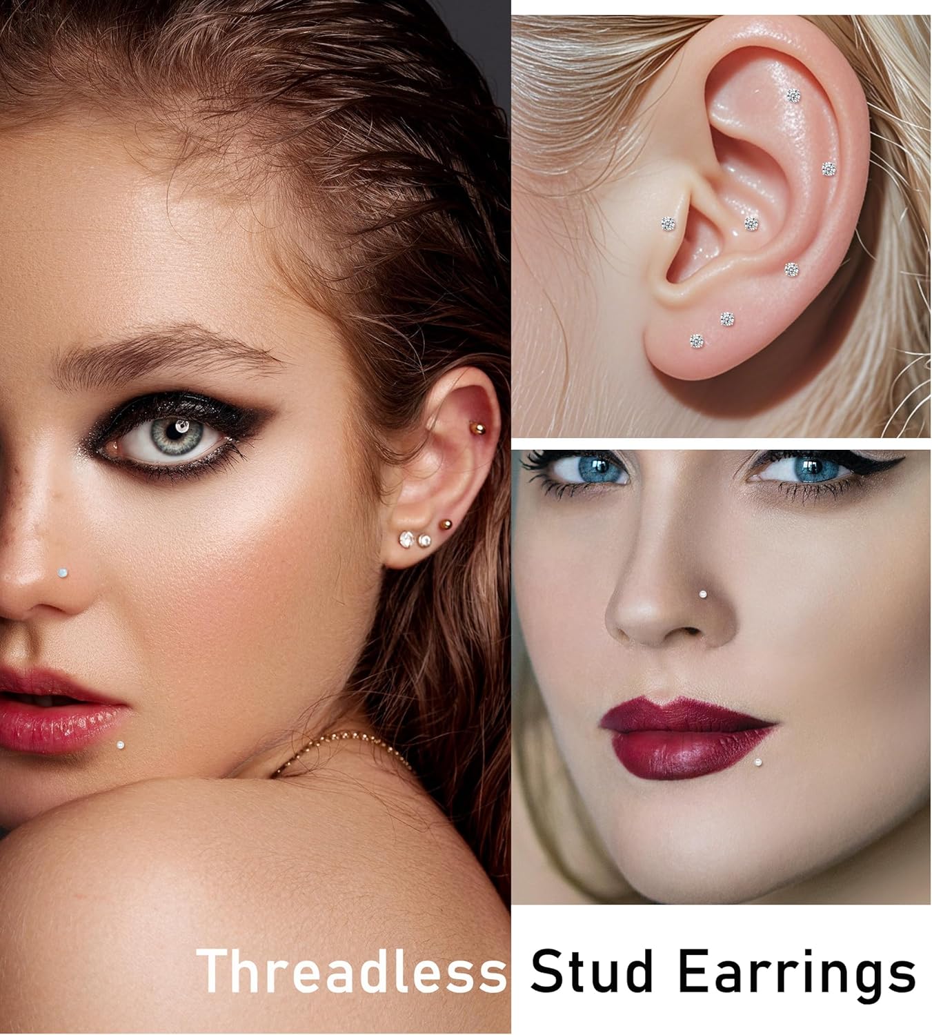 G23 Titanium Hypoallergenic Threadless Flat Back Earrings 20G Push in Cartilage Studs - QIAO CrystalQIAO CrystalQIAO Crystal