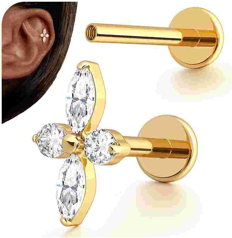 G23 Titanium Internal Thread Cartilage Earrings Hypoallergenic CZ Stud Piercing Jewelry - QIAO CrystalQIAO CrystalQIAO Crystal